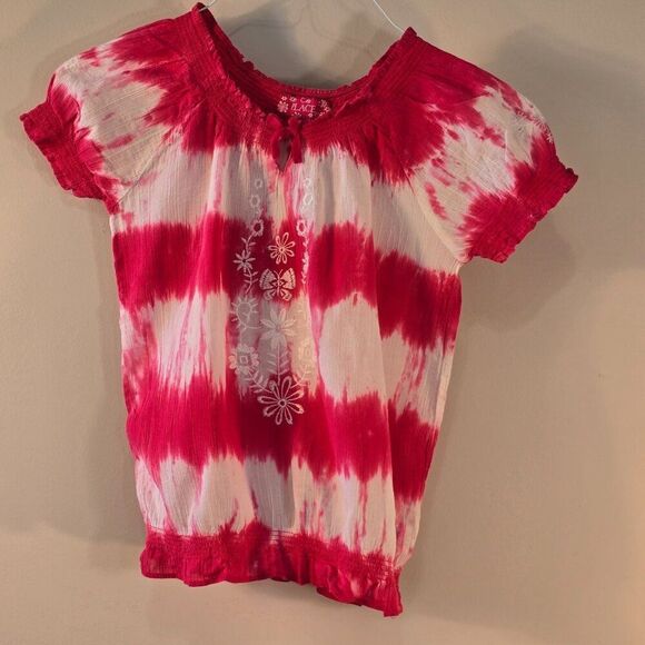 Girls Place Tie Die Embroidered Shirt Size Large 10 - 12 Pink White Summer Top - Picture 5 of 8